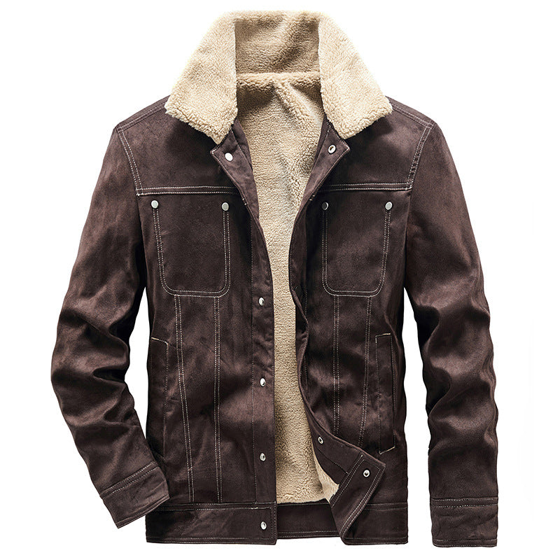 Men's Padded Trucker Jacket in Suede Look with Sherpa Collar Chichicherry