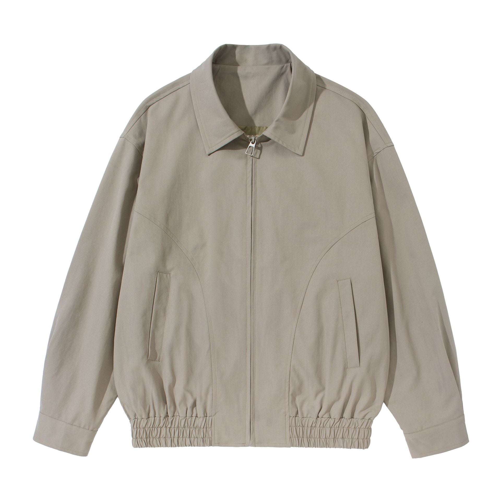 Unisex Short Cut Boxy Blouson Jacket with Shirt Collar, Concealed Zipper and Gathered Hem Chichicherry