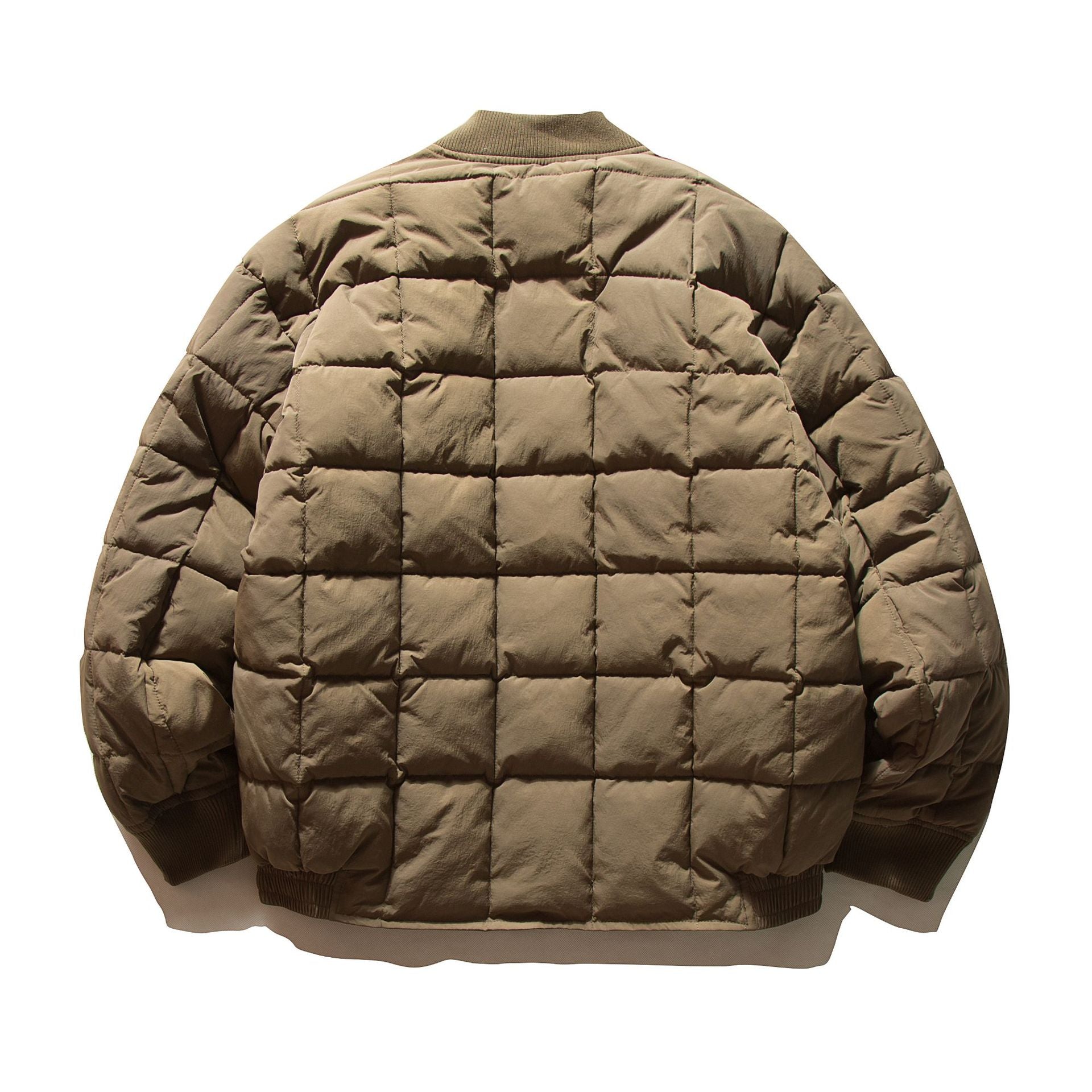 Men's Boxy Quilted Bomber Jacket with Cubic Padding and Ribbed Collar Chichicherry