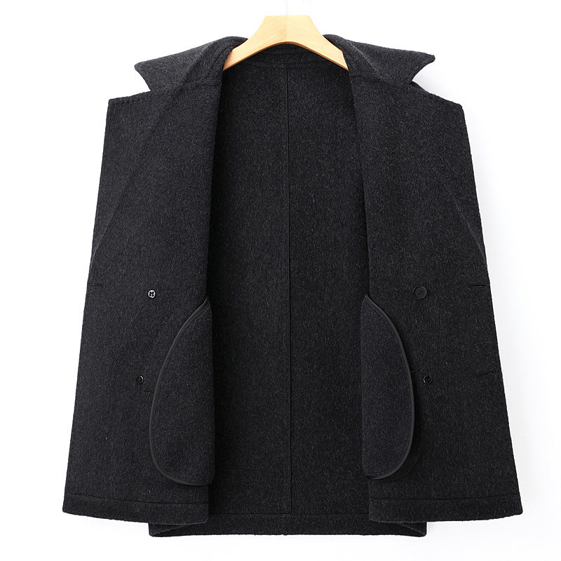 Men's Double-Breasted Wool Blend Short Coat with Lapel Collar Chichicherry