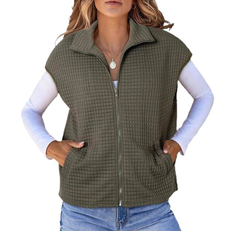 Ladies quilted vest with structured waffle look, stand-up collar and full-length zipper Chichicherry