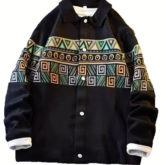 Damen Oversize-Strickjacke mit Jacquard‑Yoke und Druckknopfleiste Chichicherry