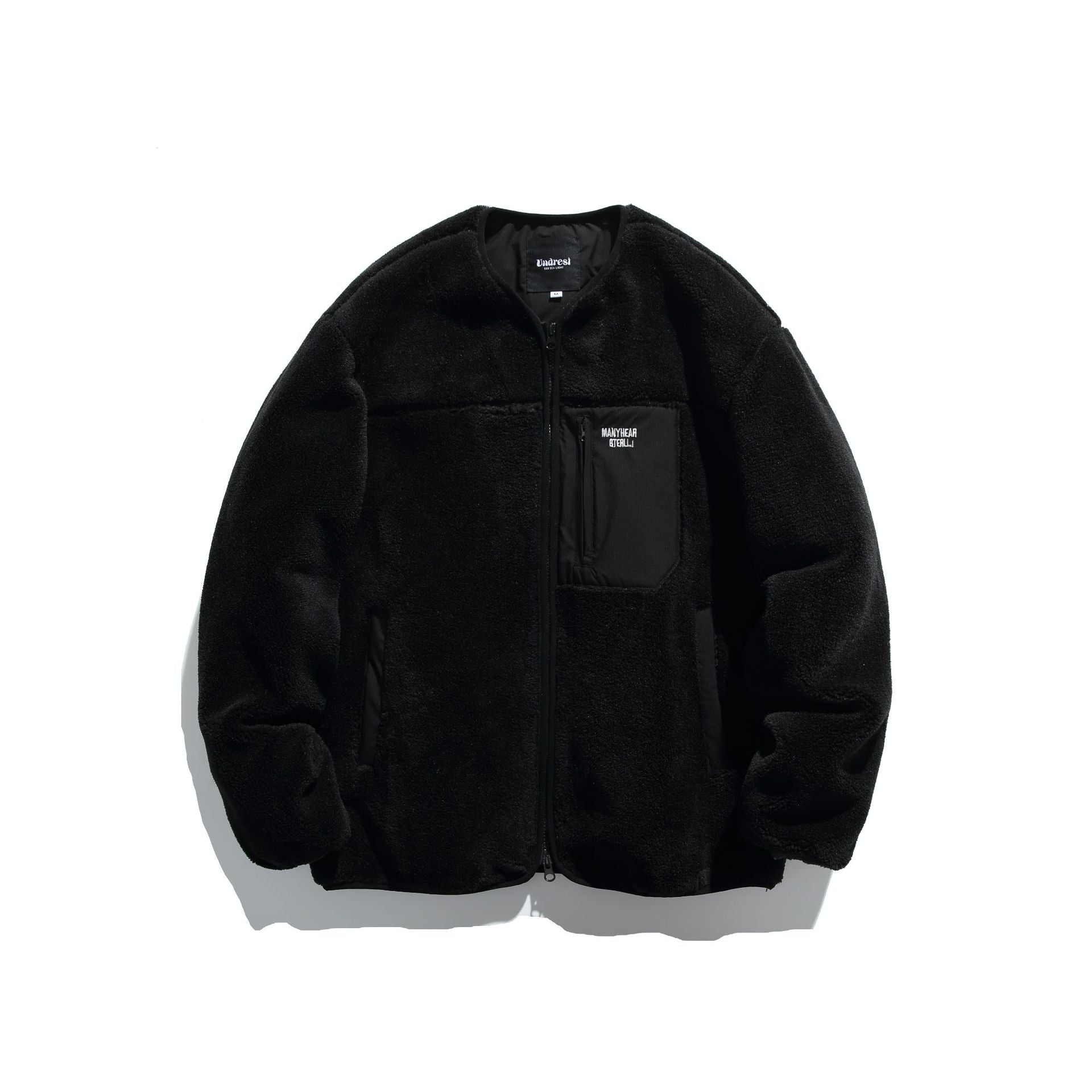 Unisex Short Cut Teddy Fleece Jacket with Nylon Chest Pocket and Full Zip Chichicherry