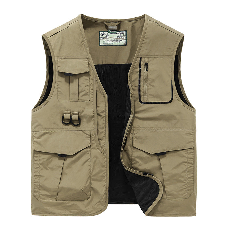 Men's Multifunctional Outdoor Utility Vest with Multi-Pockets, Mesh Lining and D-Rings Chichicherry