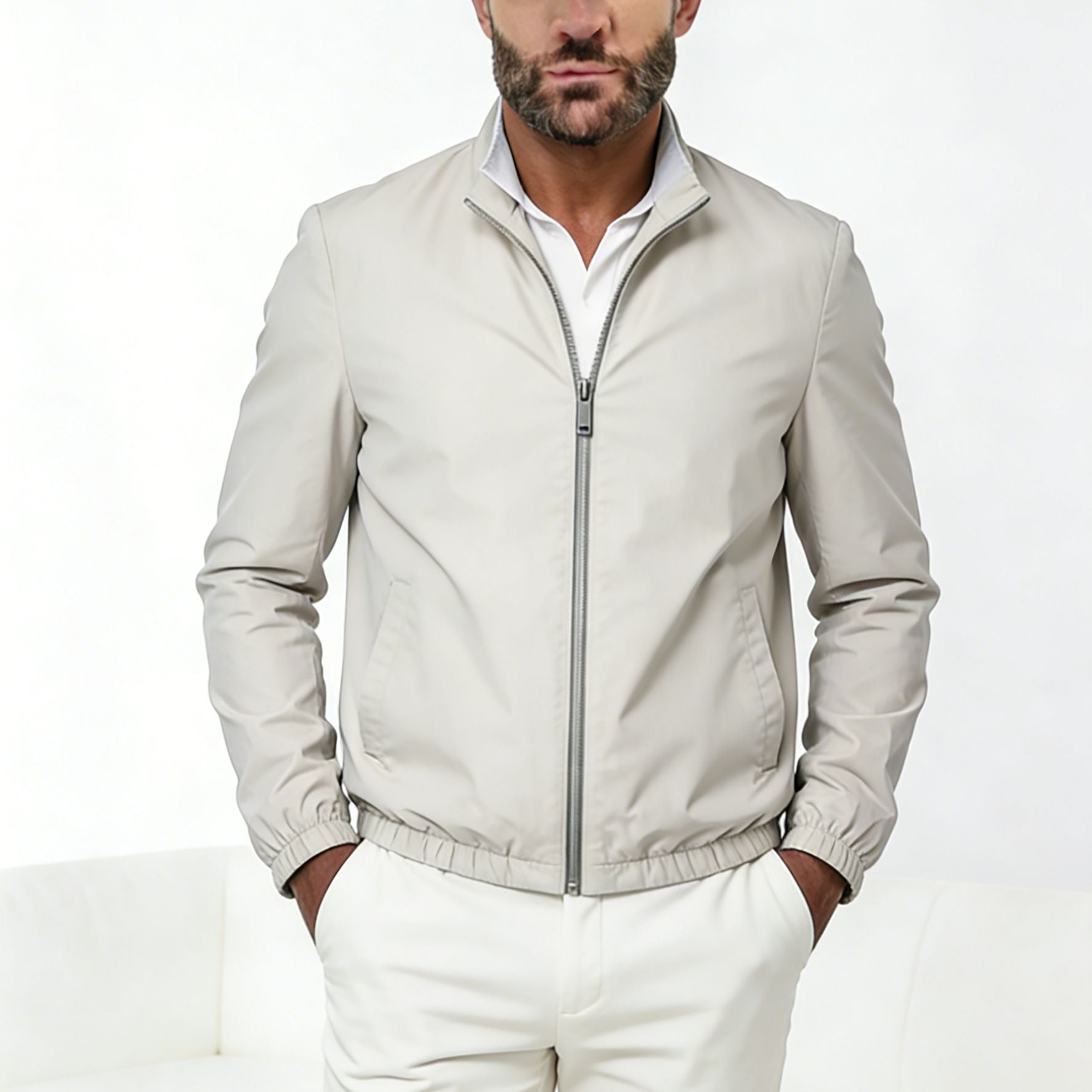Herren Leichte Zip-Übergangsjacke mit Stehkragen und minimalen Nähten Chichicherry