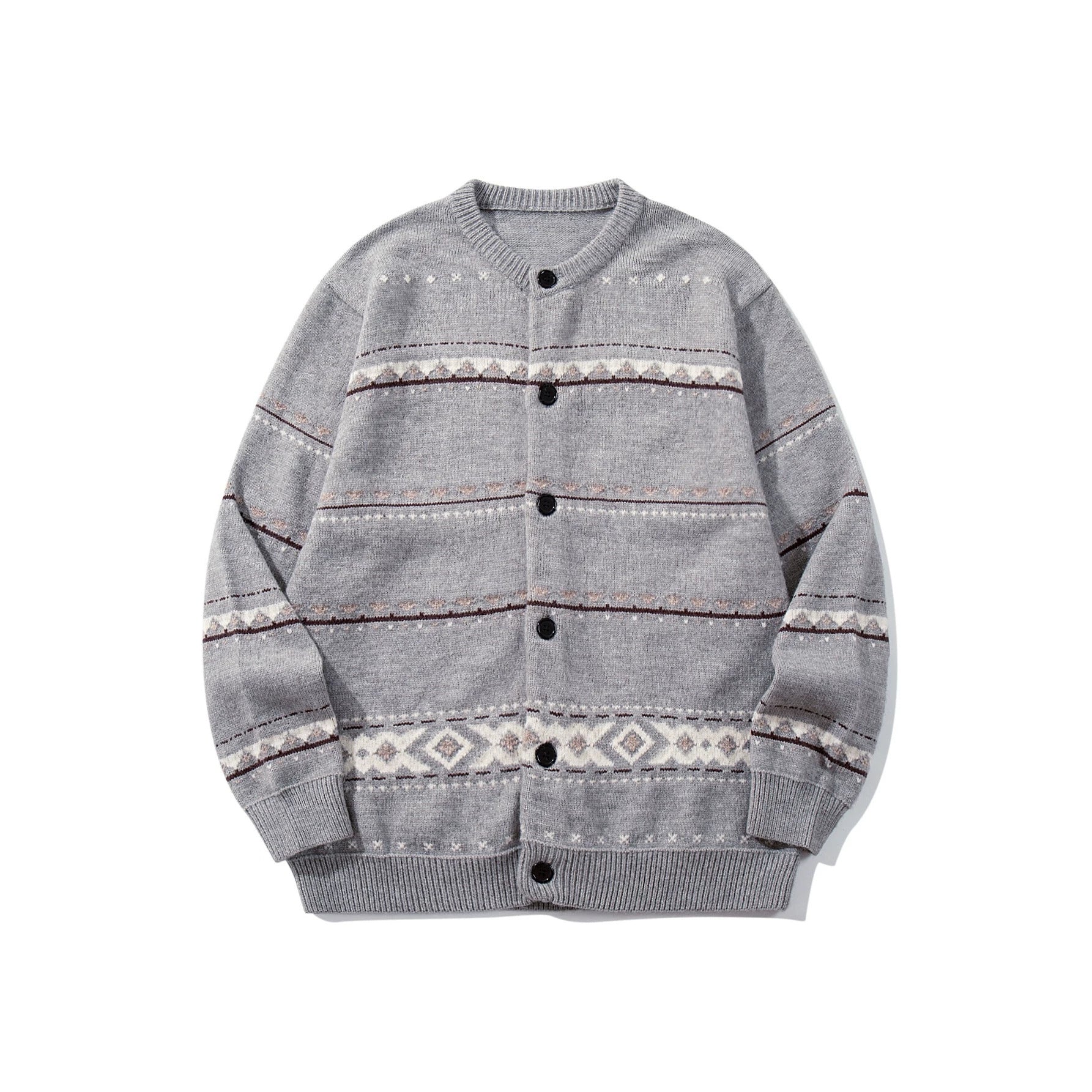 Unisex Structured Jacquard Cardigan with Round Neckline, Oversized Fit and Button Placket Chichicherry