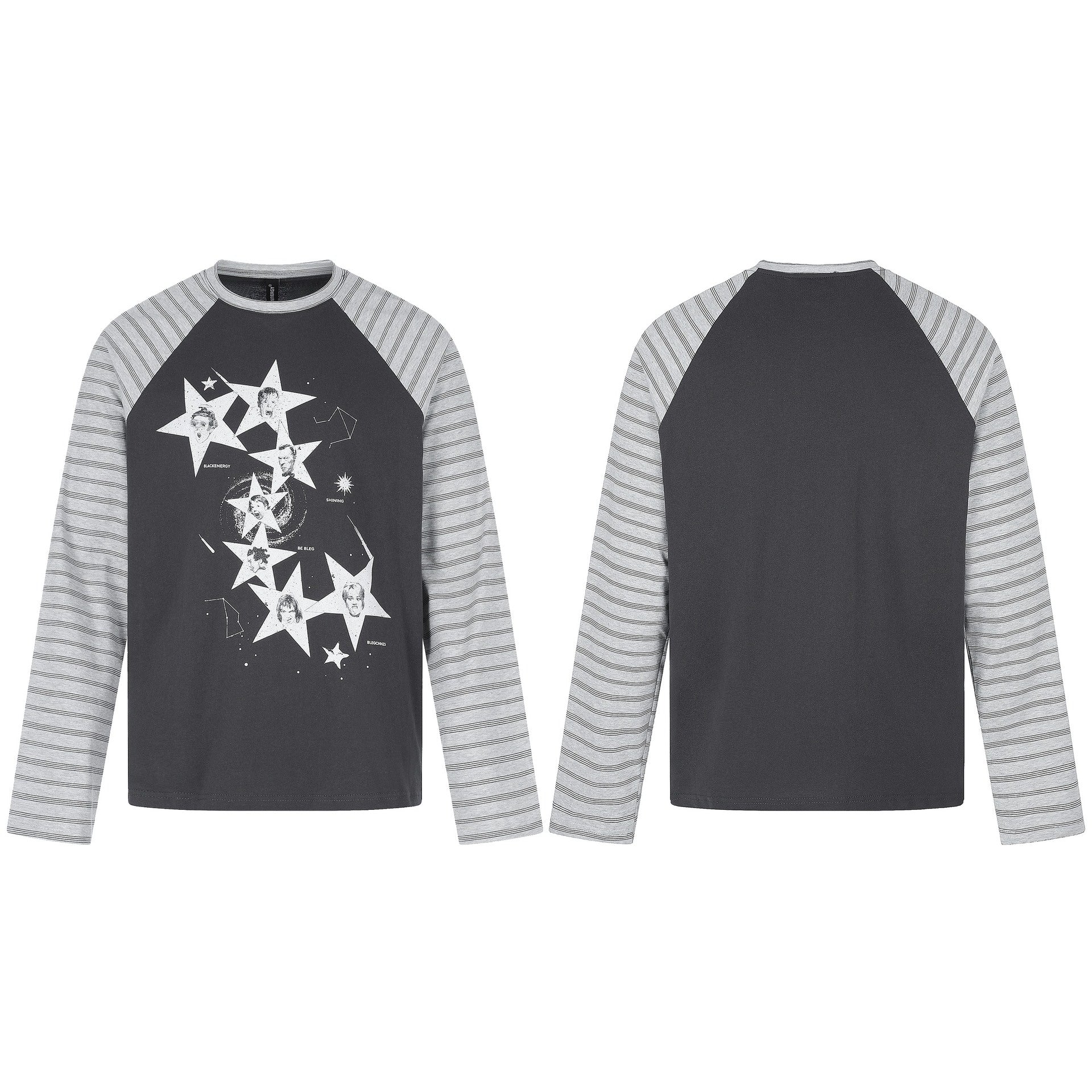 Men's long-sleeve shirt in raglan style with large star print and striped sleeves Chichicherry