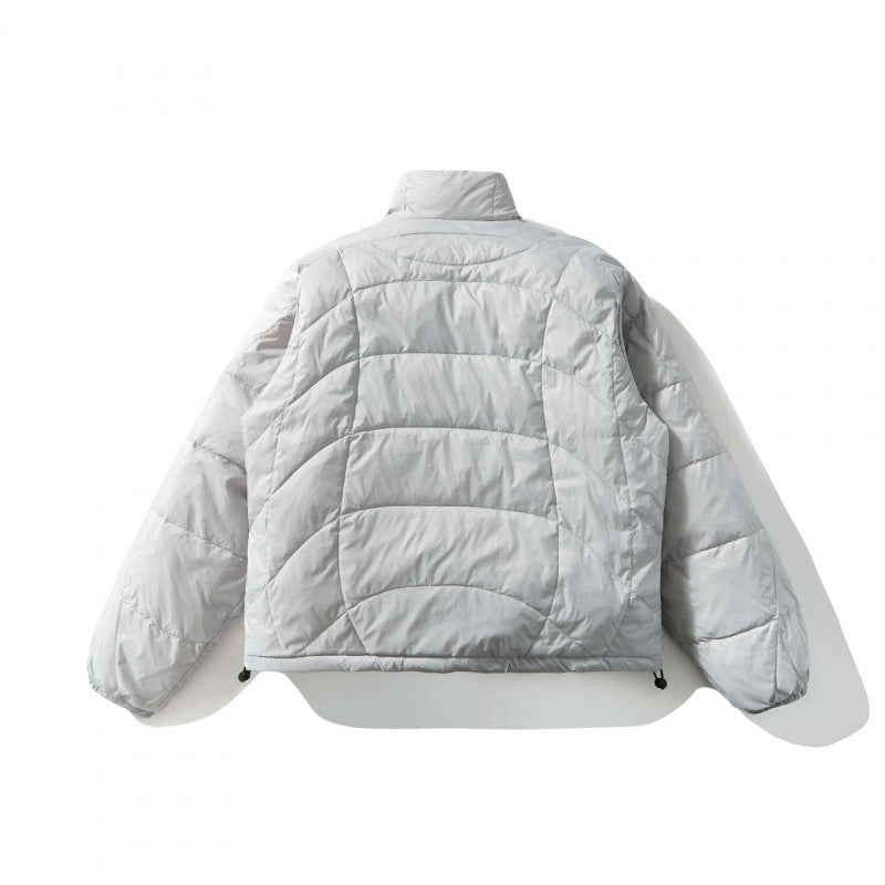 Unisex Ultralight Quilted Short Jacket with Geometric Quilting, Stand-up Collar and Drawstring Hem Chichicherry
