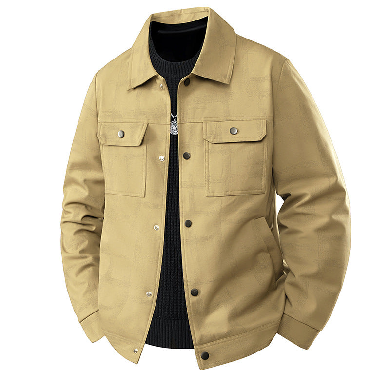 Men's Lightweight Overshirt Jacket with Subtle Reptile Print and Snap Closure Chichicherry