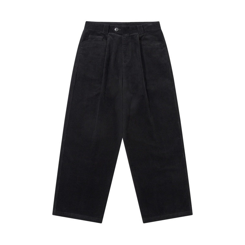 Men's Wide Cord Pants with Pleats, High Waist and Straight Leg Chichicherry