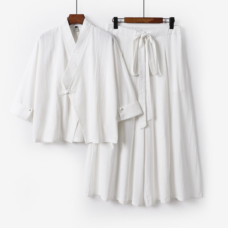 Women's Lightweight Kimono Loungewear Set with V-Neck Three-Quarter Sleeves and Wide Palazzo Pants Chichicherry