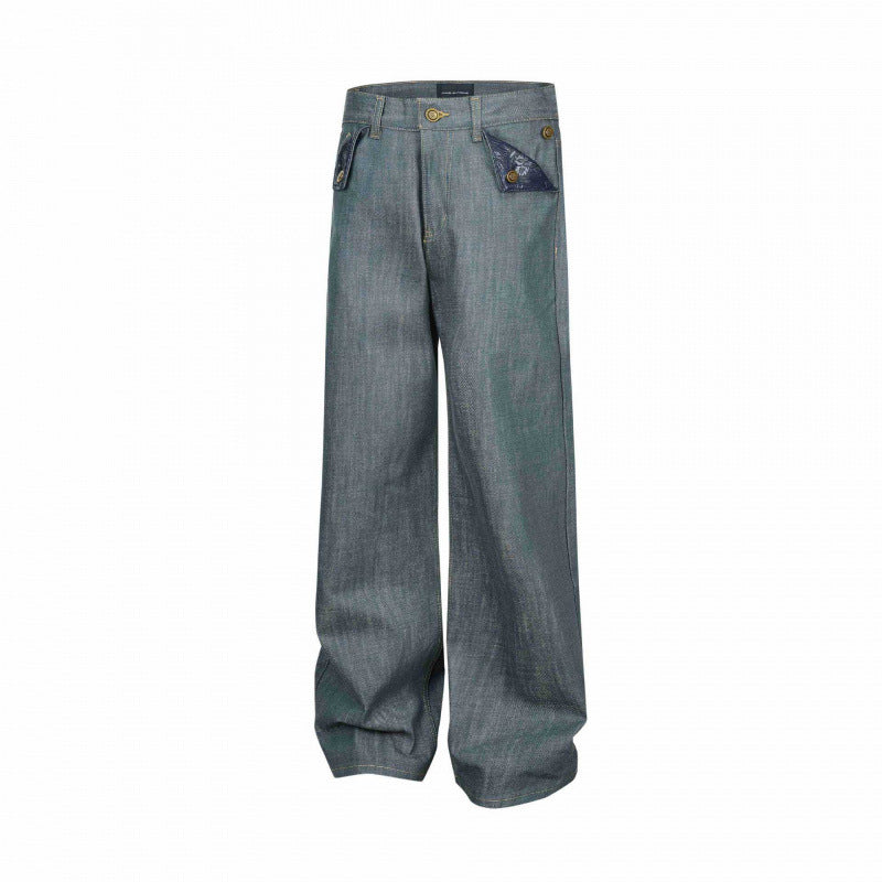 Women's Wide High-Waist Jeans with Patch Pockets and Wide Leg Chichicherry