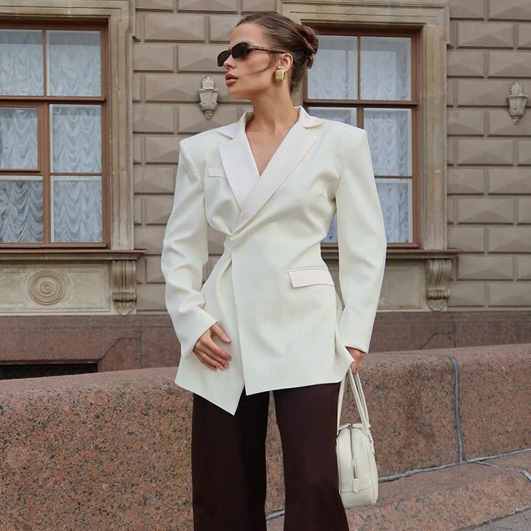 Women Sculptural Tailored Blazer with Asymmetric Front and Accentuated Shoulder Chichicherry