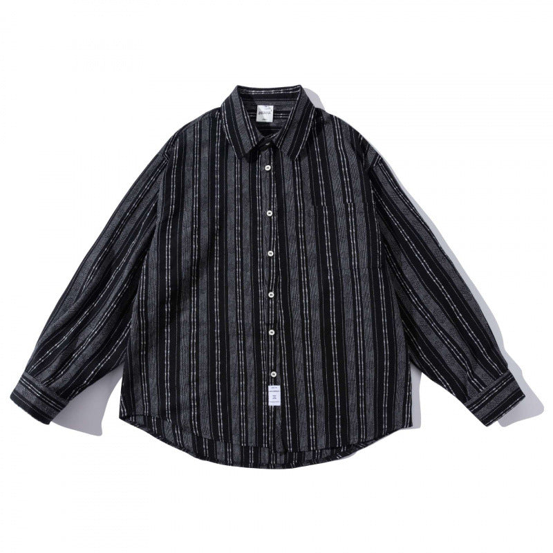Men's oversized shirt in boxy cut with textured stripe pattern and rounded hem Chichicherry