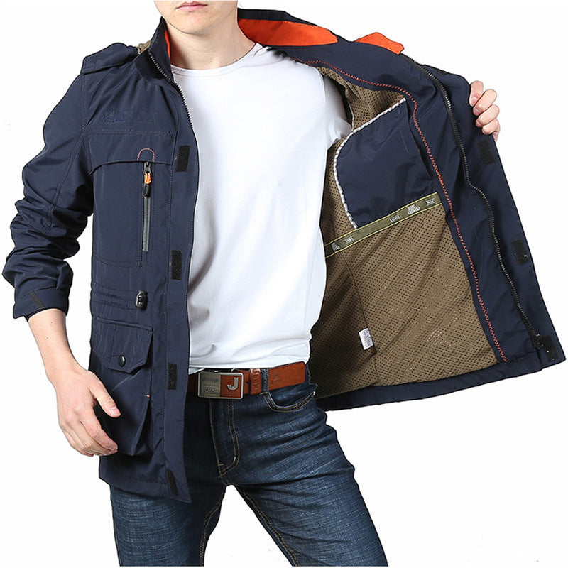 Men's Lightweight Utility Field Parka with Hood, Multi-Pockets and Adjustable Drawstring Waist