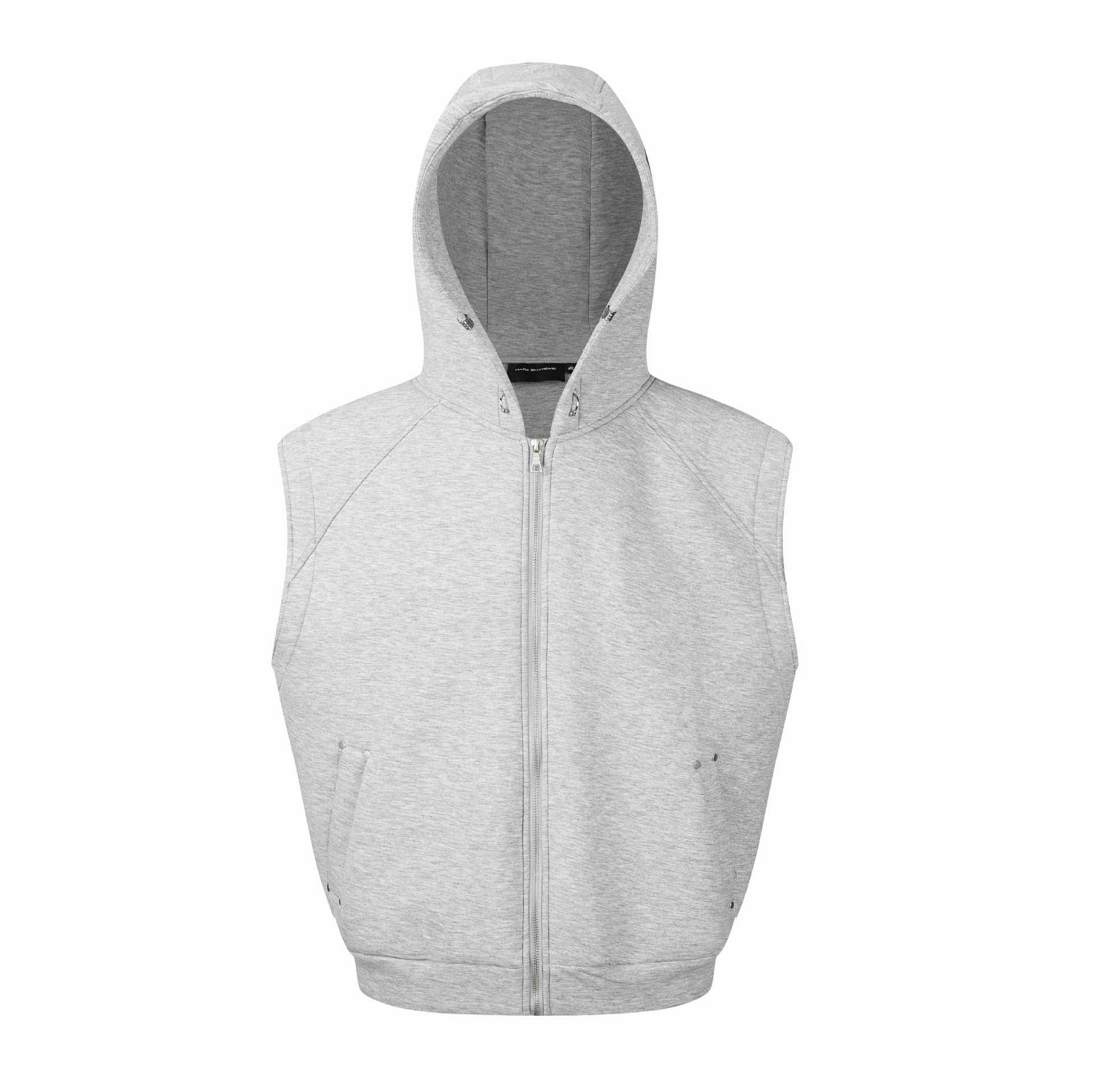 Unisex Sleeveless Hoodie Vest with Full Zipper and Kangaroo Pockets Chichicherry