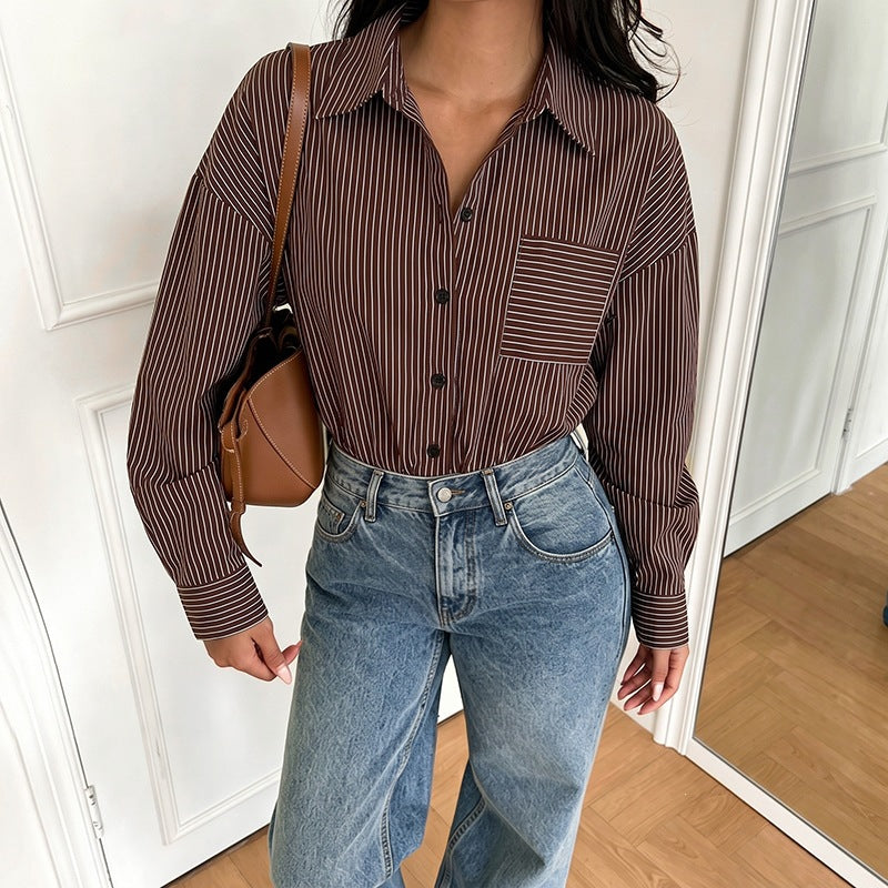 Women's oversized blouse made of viscose with fine pinstripes and chest pocket Chichicherry