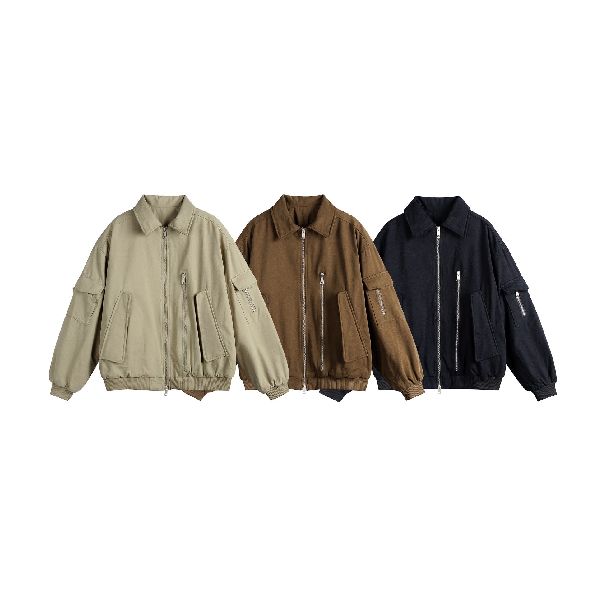 Unisex Boxy Utility Blouson Jacket with Zip Details and Functional Flap Pockets Chichicherry