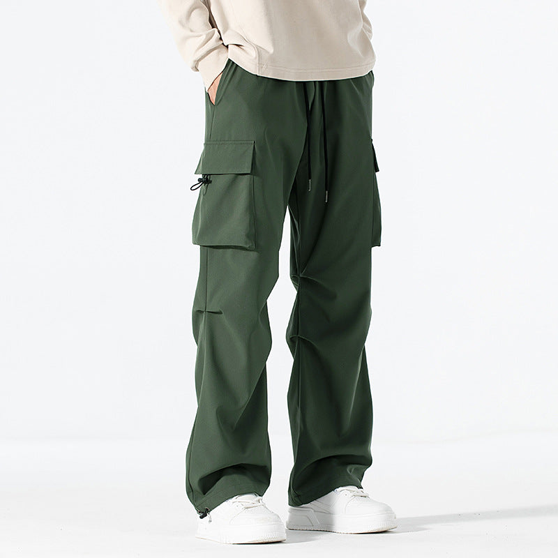 Men's Loose-Fitting Cargo Utility Pants with Drawstring Waist and Multiple Pockets Chichicherry