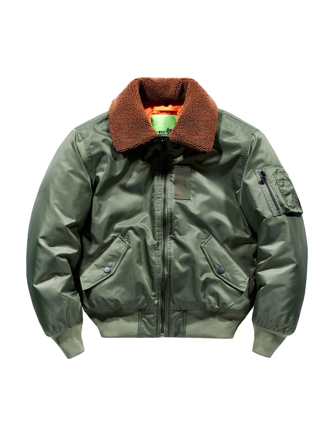 Men's pilot bomber jacket with teddy collar and utility arm pocket Chichicherry