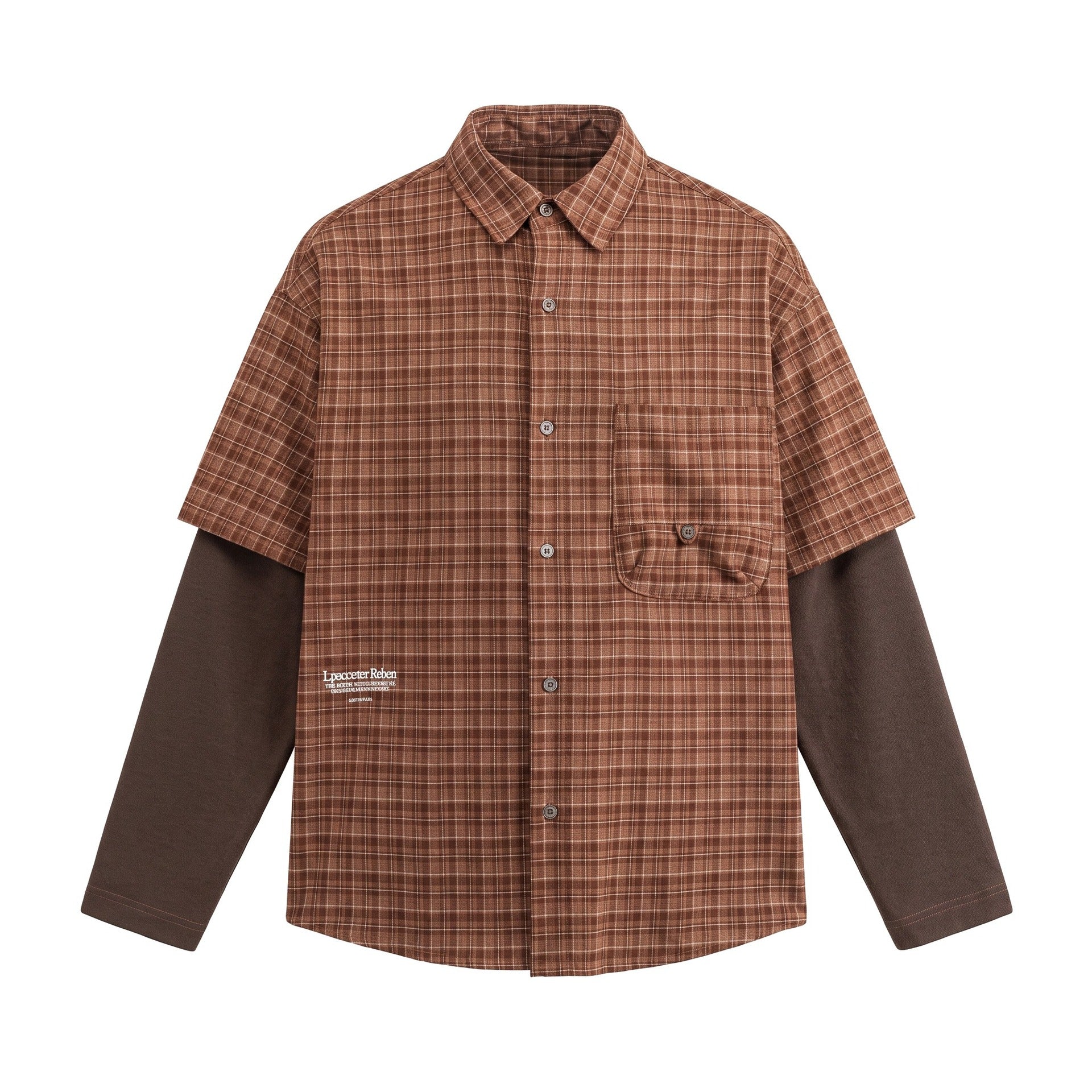 Men's shirt in layered look with checkered front and inserted sweatshirt sleeves Chichicherry