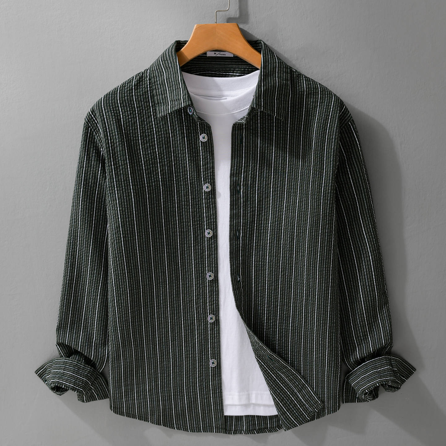 Men's Lightweight Long Sleeve Shirt with Fine Pinstripe Pattern and Relaxed Fit Chichicherry