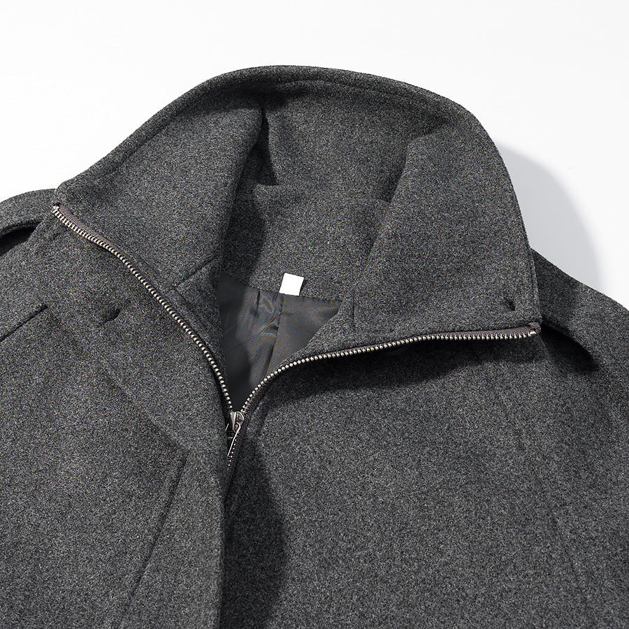 Women's short cut wool blend cropped jacket with stand-up collar, epaulettes, and adjustable sleeve straps Chichicherry
