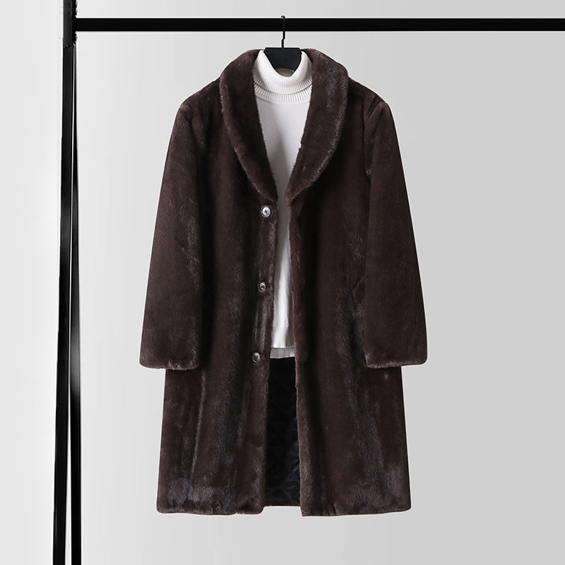 Men's faux fur coat with shawl collar, quilted lining and classic button placket Chichicherry