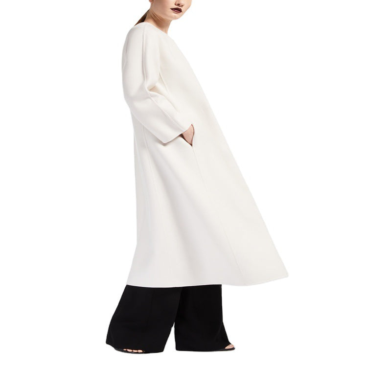 Women Oversize Coat with Round Neck and Concealed Button Placket Chichicherry