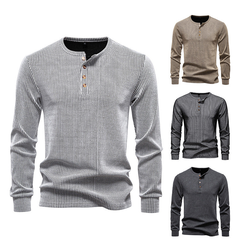 Men's Slim-Fit Ribbed Henley Long Sleeve Sweater with Round Neck and Button Placket Chichicherry