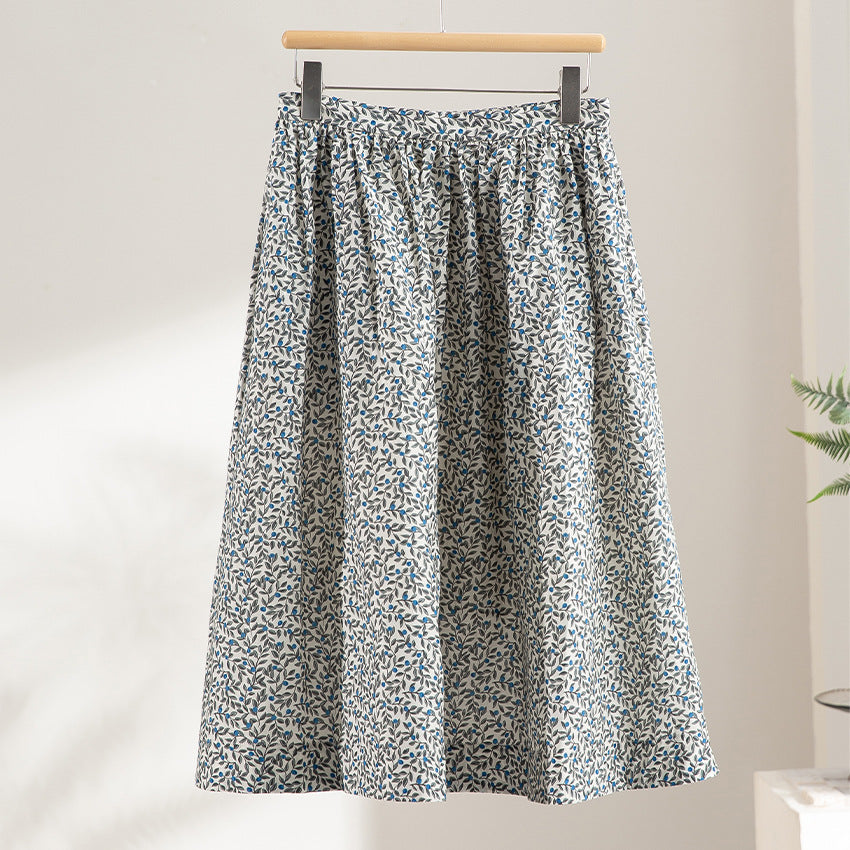 Women's midi skirt with pleated look, gathered waistband and floral print Chichicherry