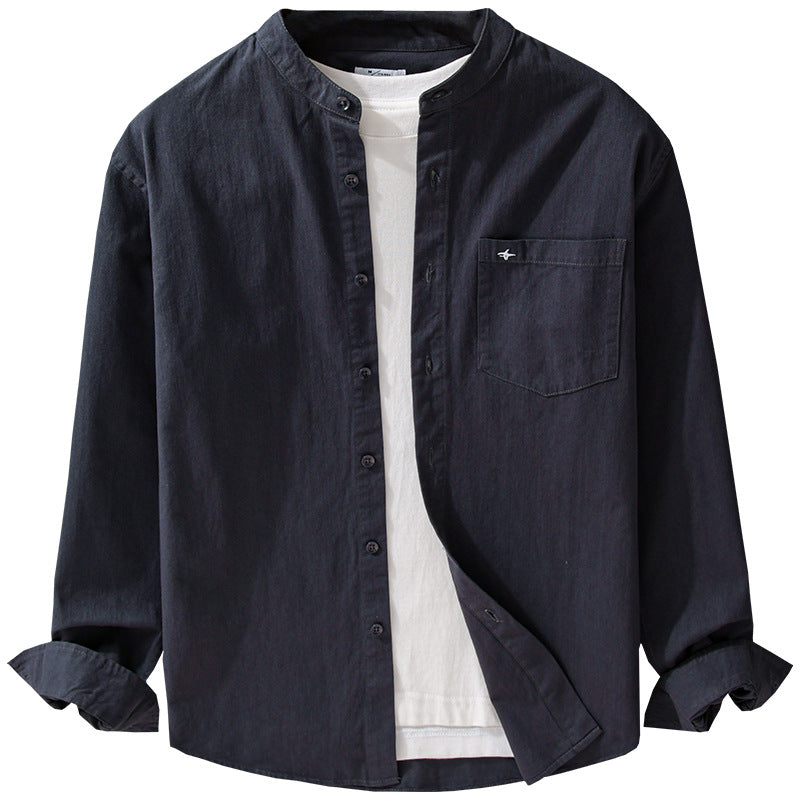 Men's Lightweight Cotton Shirt with Stand Collar, Chest Pocket and Relaxed Fit Chichicherry