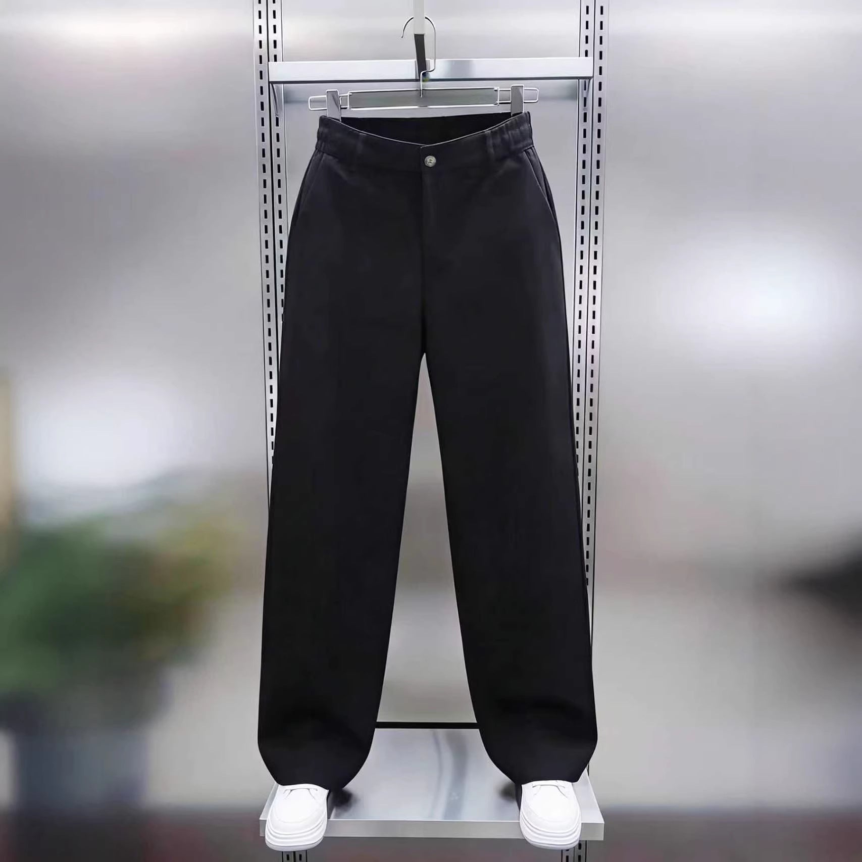 Men's Wide Chino Pants with High Waist and Elastic Back Waistband Chichicherry
