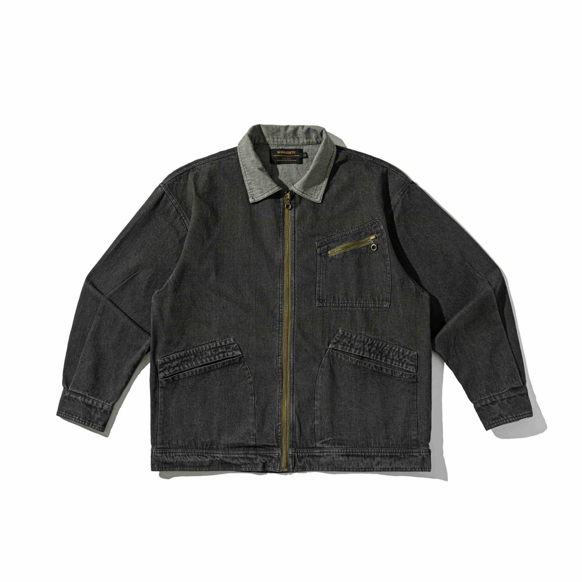Men's Denim Workwear Blouson Jacket with Full Zip and Zip Chest Pocket Chichicherry