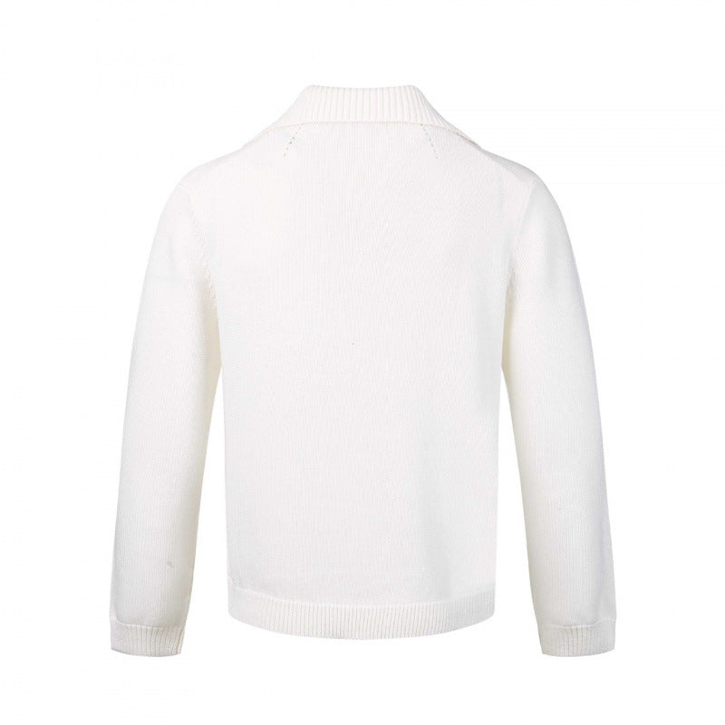 Men's fine knit sweater with V-neck and turned down shirt collar Chichicherry