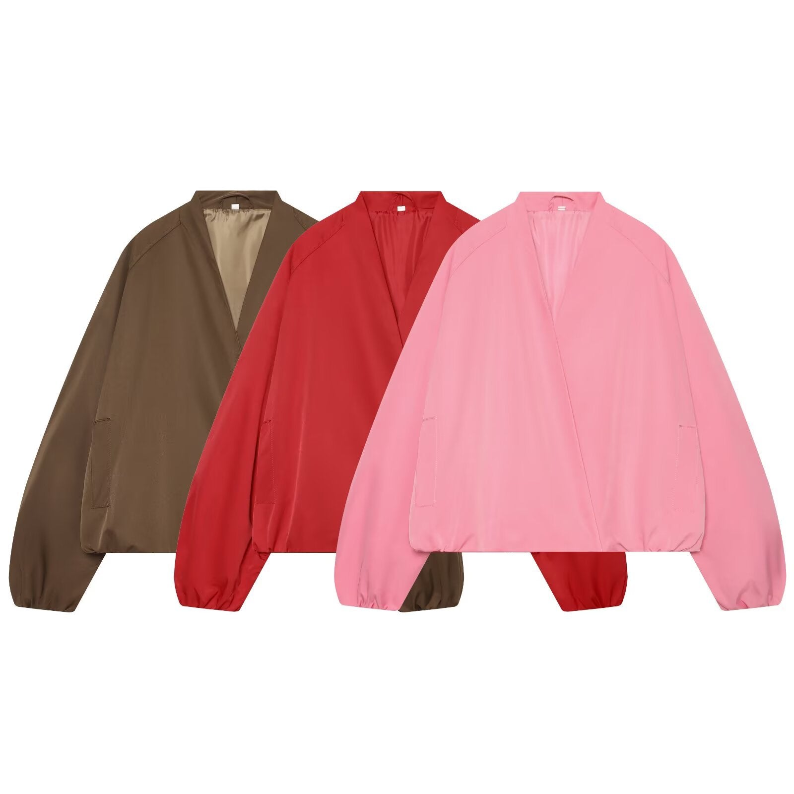 Ladies Lightweight Cropped Bomber Jacket in Oversized Look with Open Shawl Collar Chichicherry