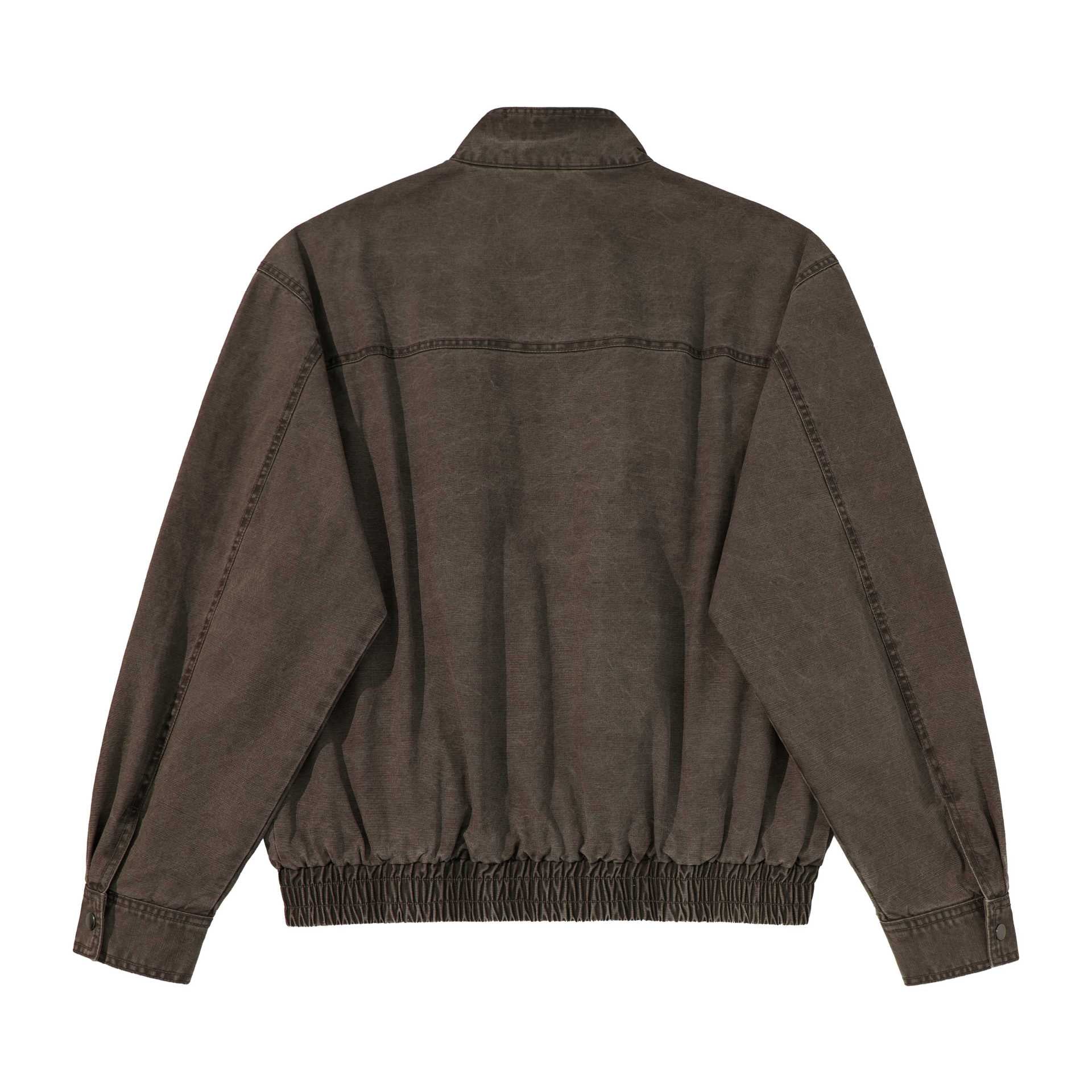 Men's short-cut utility jacket with high stand-up collar, zipper, and elastic hem Chichicherry