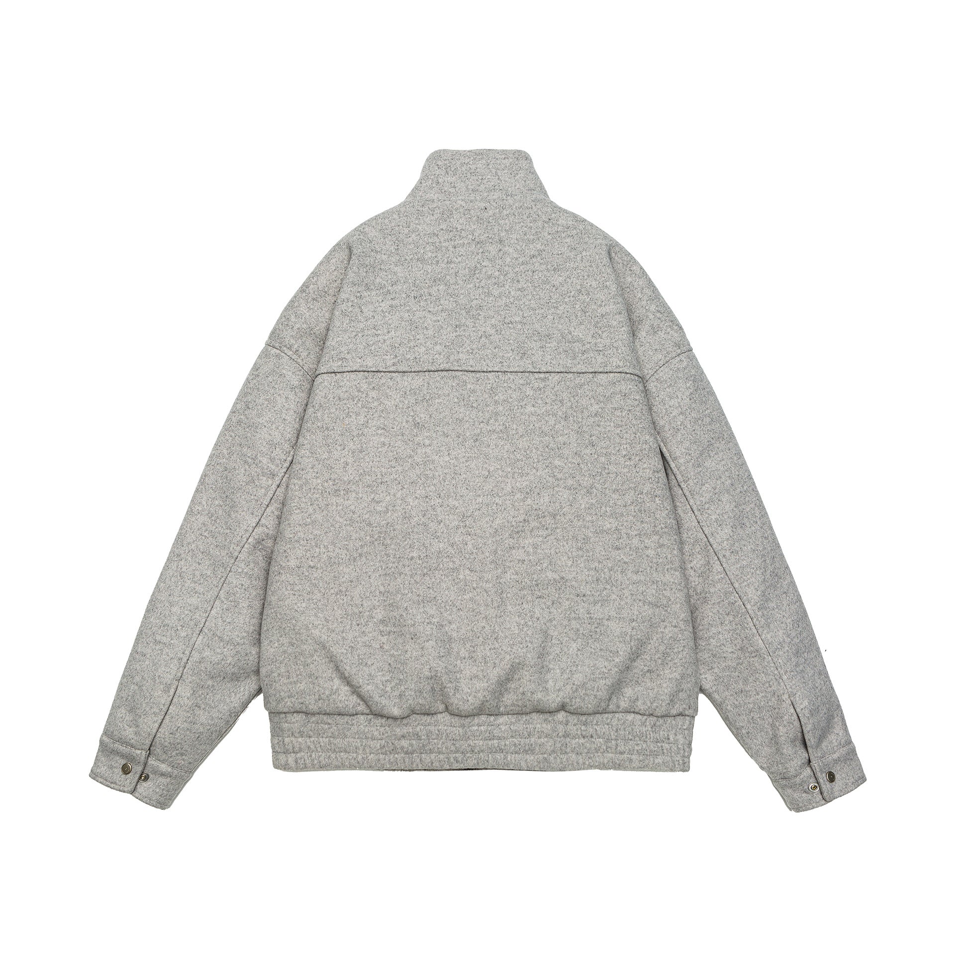Men's short-cut boxy wool fleece jacket with high stand-up collar and full-length zipper Chichicherry