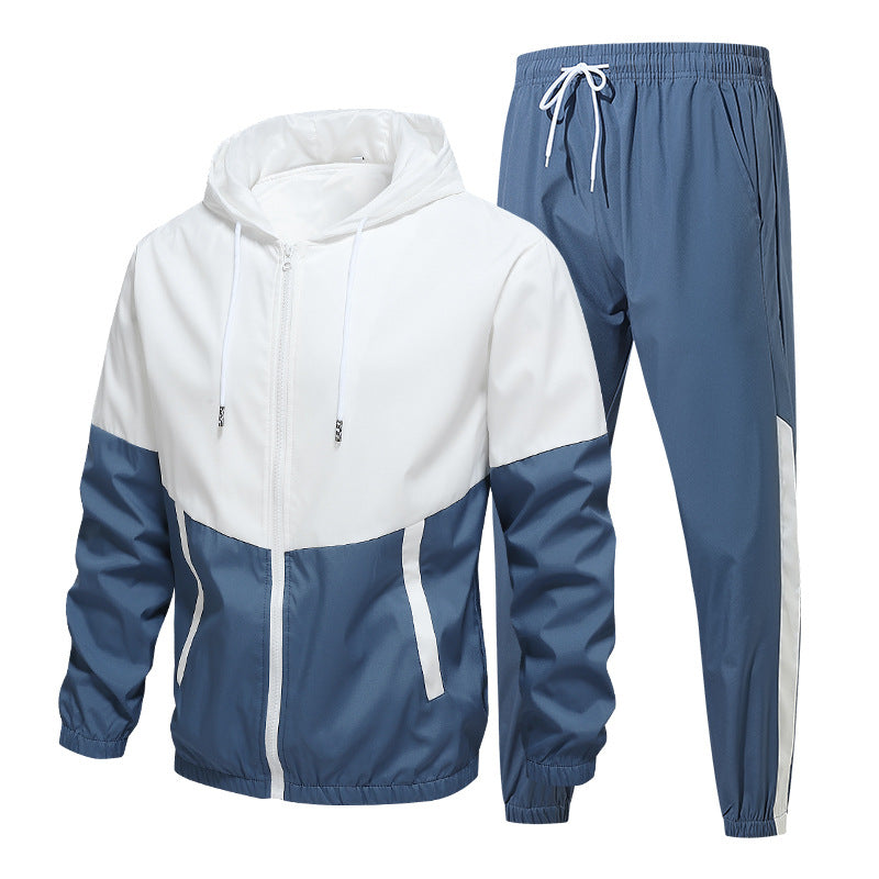 Men's Two-Piece Training Set with Hooded Windbreaker and Tapered Jogging Pants Chichicherry