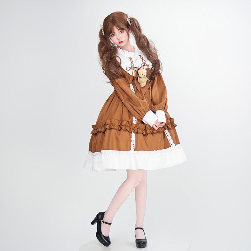 Women's Playful Costume Dress with Ruffles and Teddy Bear Motif Chichicherry