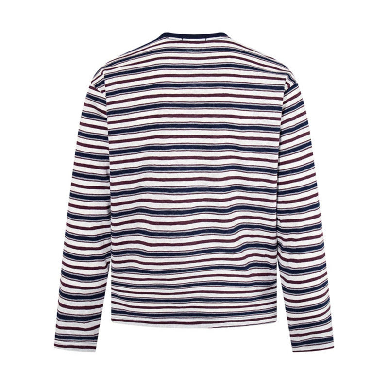 Men's Striped Long Sleeve Shirt made of Cotton Blend with Round Neck and Fine Texture Chichicherry