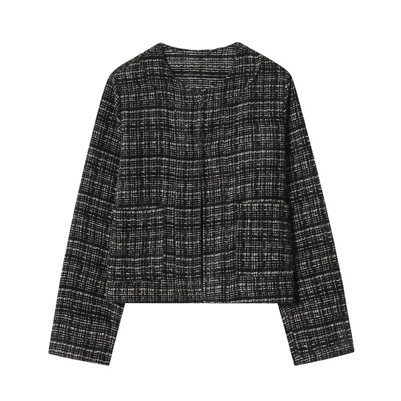 Women's Boxy Tweed Jacket in Boucle Look with Concealed Button Placket and Boxy Silhouette Chichicherry