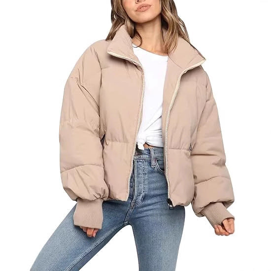 Women's Quilted Short Jacket with Stand-Up Collar, Padded Filling, and Elastic Cuffs Chichicherry