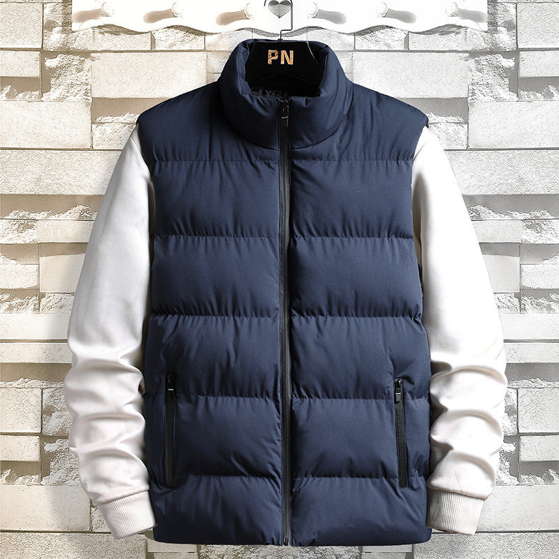 Men's Padded Quilted Vest in Layering Look with High Stand-Up Collar and Zipper Pockets Chichicherry