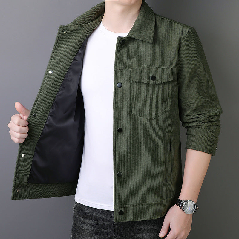 Men's cord jacket in trucker style with snap button placket Chichicherry