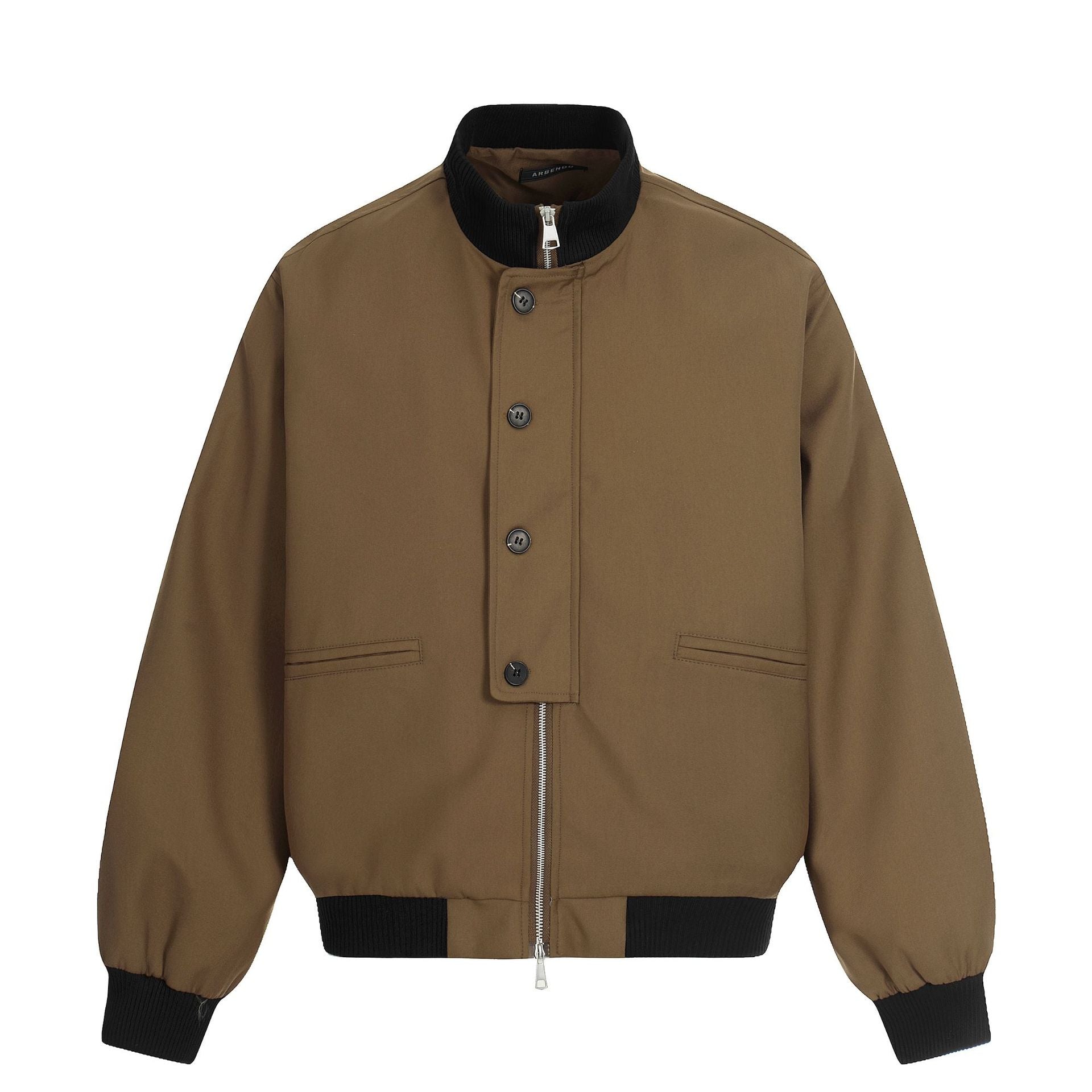 Unisex Short Boxy Bomber Jacket with Concealed Zip Front and High Ribbed Collar Chichicherry