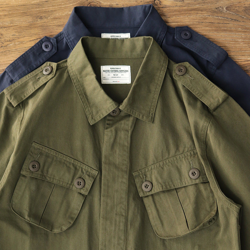 Herren Militärinspirierte Feldjacke mit aufgesetzten Pattentaschen und Schulterklappen Chichicherry