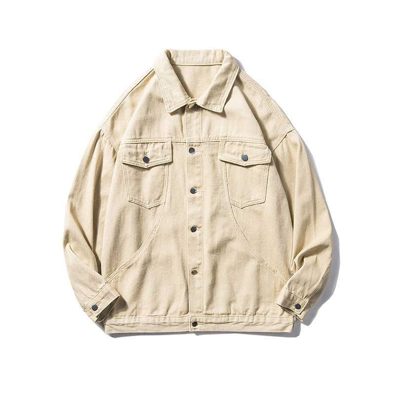 Men's Oversized Canvas Utility Jacket with Snap Front, Patch Chest Pockets, and Raglan Sleeves Chichicherry