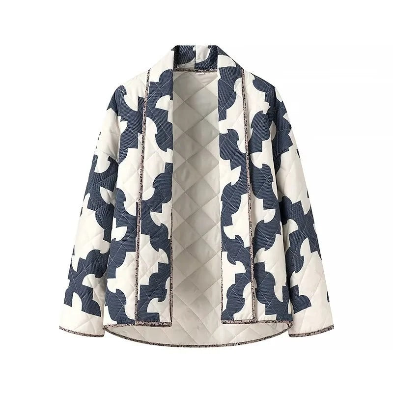 Women's Quilted Oversize Jacket with Patchwork Pattern and Wide Kimono Sleeves Chichicherry