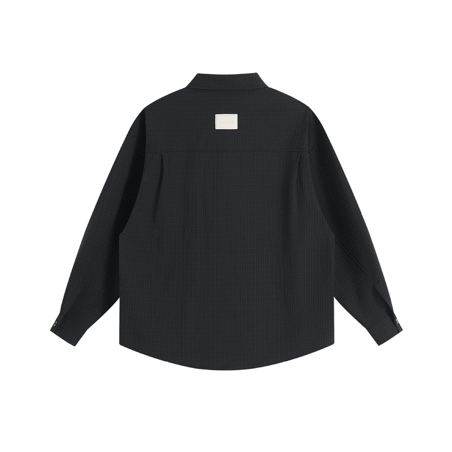 Unisex Oversize Textured Shirt Jacket with Concealed Button Placket and Statement Embroidery Chichicherry